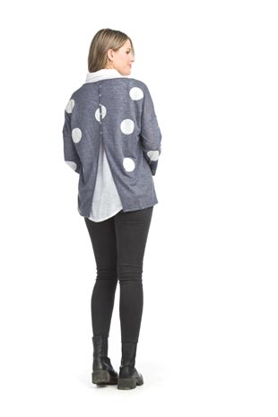 ST-15307 - Polka Dot Lightweight Sweater With Collared Underlay - Colors: Navy,Pink - Available Sizes:XS-XXL - Catalog Page:3 